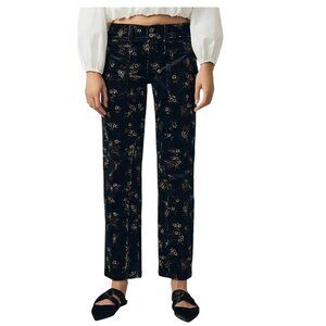 Pilcro Anthropologie The Wanderer Pants Women's 27 Black Floral Corduroy Pockets